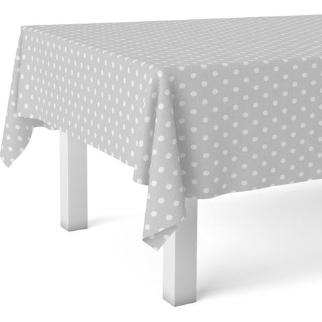 Nappe Toile cirée Lavable rectangulaire 260x140 cm Pois Gris (1/5)