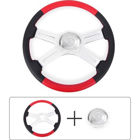 Automotive modification parts, vintage wooden steering wheel 18 inch 460 mm 3 holes for trucks - STW072 (microfiber leather, red). (1/4)