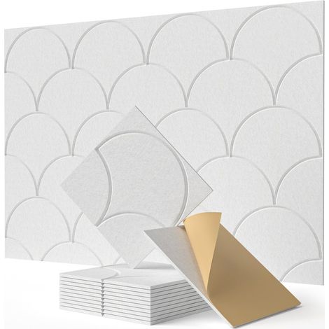 Set of 12 High-Density Self-Adhesive Soundproofing Panels, Suitable for Walls and Ceilings, White, 30 cm x 30 cm (Adhesive Backing) (1/5)