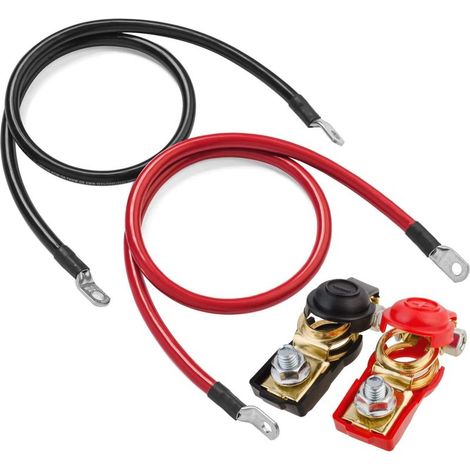 2 Pièces Onduleur Batterie Câble d'allumage en Cuivre Connecteur avec œillets 6AWG 13mm² 70cmRouge et Noir +1 Pair Cosse Batterie (1/5)