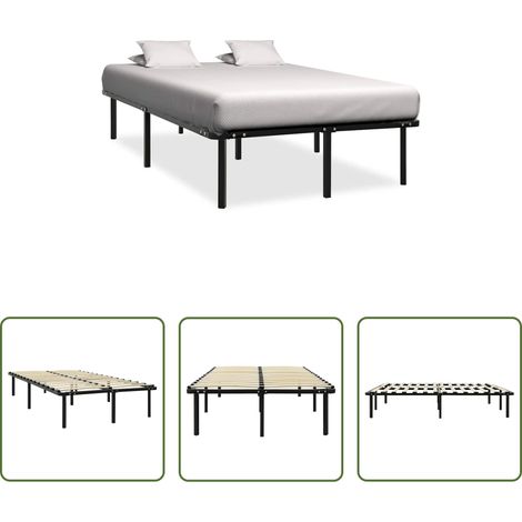 Sommier à lattes - Cadre de lit sans matelas noir métal 160x200 cm (1/5)