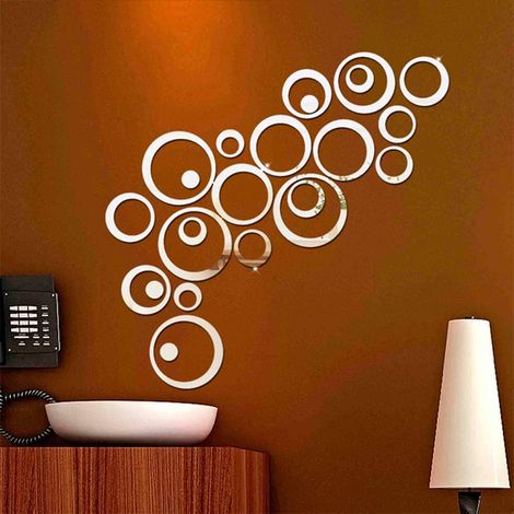 24morceaux de mur de miroir de mosaïque cercles,DIY amovible 3D miroir circulaire autocollant mural stickers muraux mur Tatoo Wall Art collage auto-adhésif chambre à coucher salon décor à la maison (1/5)