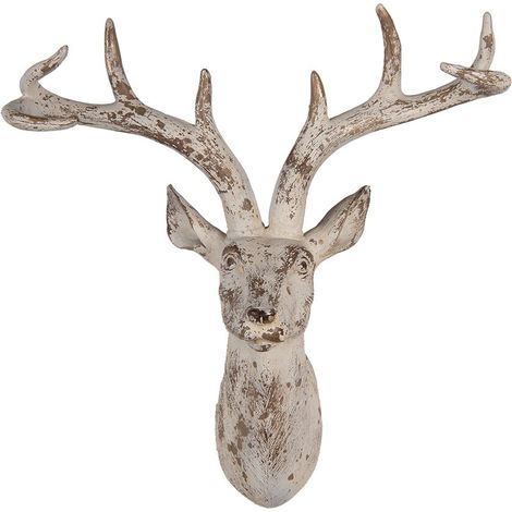 Décoration murale cerf en plastique beige pour intérieur 33 x 16 x 37 cm - PANGIVO (1/3)