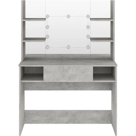 Table de Maquillage LED avec Miroir Éclairé, 100x40x135 cm, Bureau de Toilette en MDF Couleur Gris Béton, Coiffeuse Moderne avec Rangement pour Chambre (1/5)