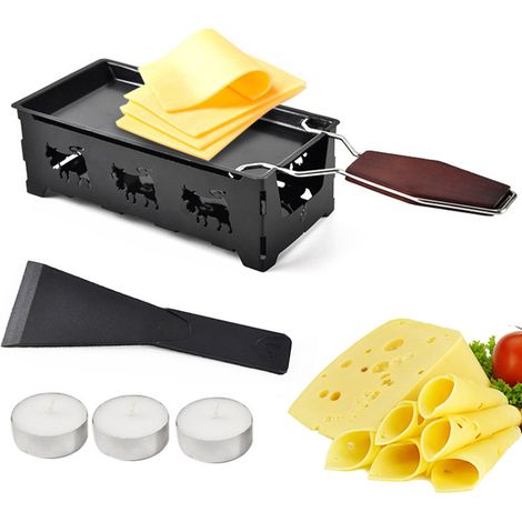 Ensemble de cuisson pour fromage Candlelight avec plaque de cuisson, appareil à raclette antiadhésif et fondoir à fromage portable (1/4)