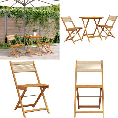 3-tlg. Bistro-Set Beige Polypropylen und Massivholz - Gartenmöbel - Esszimmergarnitur - Holztisch - Holzsitz - Outdoor Möbel - Home & Living