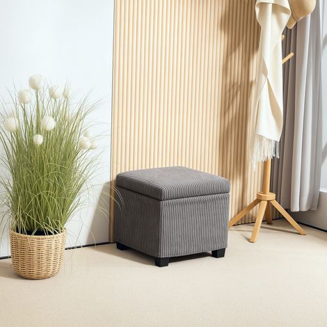 Pouf de rangement 30 L avec couvercle amovible, pouf cube rembourré en velours côtelé, 40 x 40 x 40 cm, gris (1/5)