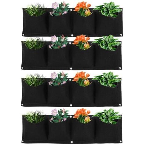 Sac de Plantation Murale,4 Poches Sac de Culture Muraux,Lot de 4 Sac de Plantation Suspendu Pot de Fleurs Mural Extérieur,Sac à Plantes Mural En Feutre Vertical Pour Jardin Décoration Intérieure