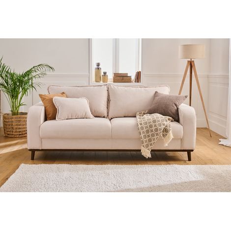 Lisa Design – Canapé droit 3 places en velours côtelé beige – Structure en bois massif – Assise mousse polyuréthane – Style contemporain (1/5)