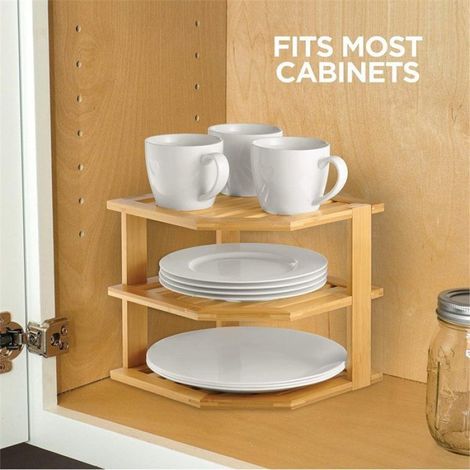 Organisateur De Cuisine - Etagere D Angle En Bambou Pour Assiettes Et Plats - 24 X 25 Cm - 1 Unite (1/5)