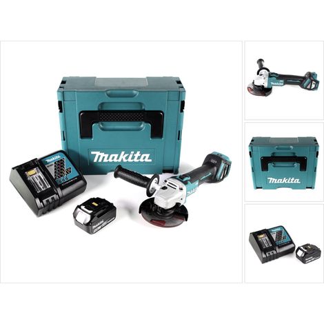 Amoladora angular sin cable Makita DGA 511 RT1J 18V 125mm sin escobillas + 1x batería recargable 5.0Ah + cargador + Makpac
