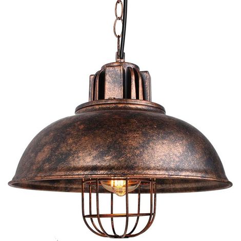 Suspension Luminaire Industrielle, Ø33CM Lustre Industriel Plafonnier Abat-jour en Métal Décoration Éclairage E27 pour Salon Cuisine Bar Loft (Rouille du Cuivre) (1/5)