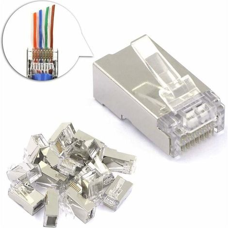 Connecteur RJ45 - CAT6 - Blindé - Nickelé - 8P8C - Pour Câblage Ethernet - Lot de 25 (1/5)