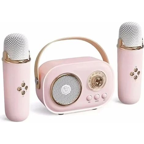 Enceinte Bluetooth sans fil (rose, avec 2 microphones) avec microphone et radio FM (1/5)