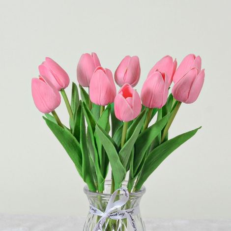 Bouquet de tulipes artificielles pour décoration de mariage (10 fleurs, jaune) (1/3)
