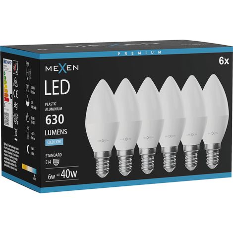 Mexen Nova 6x Ampoule LED E14, C37, 6W, Froid - 6500K, 630 lm - L102-E14-0665-01x06 (1/3)