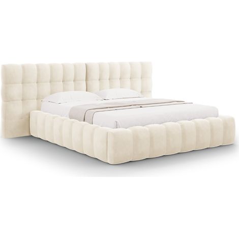 Lit coffre avec tête de lit double 160x200cm velours beige clair (1/5)