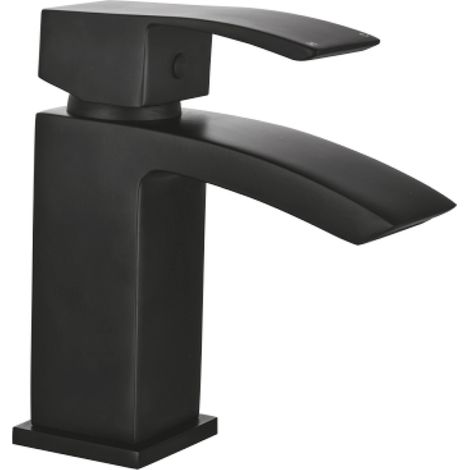 Orbit Descent Mini Mono Basin Mixer Tap with Push Button Waste - Matt Black (1/3)