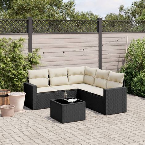 vidaXL Salon de jardin 6 pcs avec coussins noir résine tressée (1/5)
