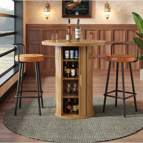 Mesa bar alta con almacenaje MDF 60x60x91,6 cm OKMYHOME (1/5)