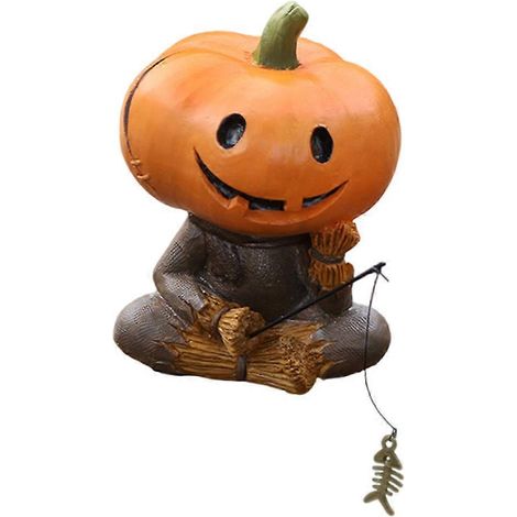 Figurine de pêcheur de citrouille, une touche d'originalité pour Halloween, souvenir de fête en résine représentant une citrouille pêchant (1/4)