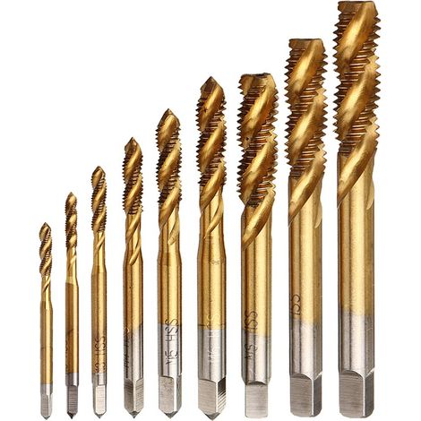 9 pièces ensemble de tarauds à vis en titane perceuse à flte en spirale M2 M2.5 M3 M4 M5 M6 M8 M10 M12 outil de taraudage (1/5)