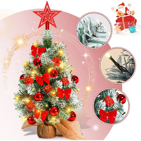 Randaco Mini Árbol de Navidad Artificial, Pequeño Árbol de Navidad con luces LED, Mini Árbol de Decoración de Escritorio para Oficina Bar Comercial 40cm,Rojo (1/4)