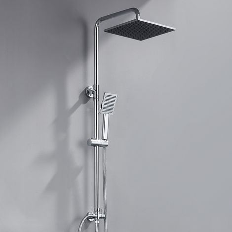 Duschsäulen ohne Armaturen, Komplettset für Regendusche, 25,5 x 25,5 cm Duschkopf und Handbrause, Höhenverstellbare Duschstange, Chrom