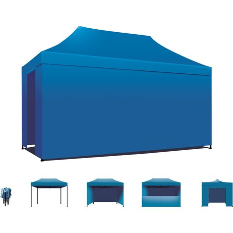 Taman Tenda / Gazebo Per Giardino 3X4,5 Mt Impermeabile Tendone Pieghevole Per Fiere E Mercati Con Teli Laterali  Colore Blu