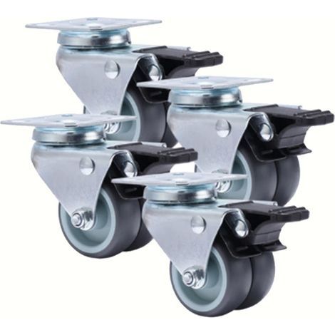 Lot de roulettes universelles de 5 cm pour meubles, roulettes pivotantes robustes en caoutchouc souple avec frein pour chariot à plateforme (1/5)