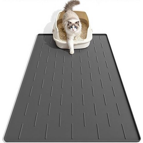 Cat Litter Mat Silicone, Under Litter Tray, 86 x 56 cm, Dark Grey cat mat, non-slip, cat litter mat large (1/5)