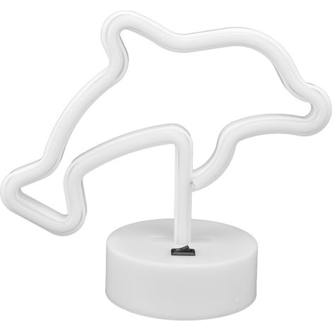 Lampe néon LED dauphin, alimentée par USB ou piles, accessoire de décoration unique avec socle (1/5)