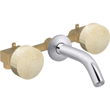Pack mezclador de lavabo empotrado de 3 orificios Grands Boulevards de JACOB DELAFON en mármol travertino arena y cromo