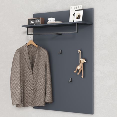 Mai & Mai Panneaux à Vêtements avec 5 Crochets Porte-Manteau Mural en Bois Patères Portemanteaux pour Vestes Manteaux Chapeaux 78 x 21,6 x108 cm Gris Noir Mat Gabo-01