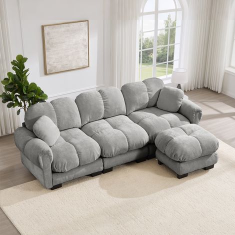 Canapé d'angle modulable 3 places - cloud ottoman coussins capitonné - velours côtelé - gris (1/5)