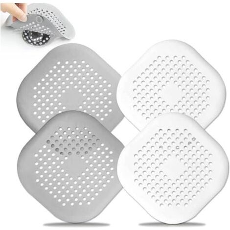 Lot de 4 Protections de Drainage en Silicone avec Ventouse Filtre Evier de Cuisine Bouchon pour Baignoire Salle de Bain 2 Gris+2 Blanc (1/5)