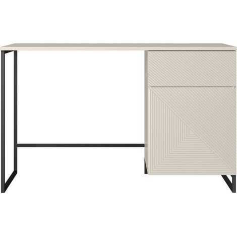 BOBOCHIC - Bureau 1 porte et 1 tiroir ALICE pieds en métal   Beige (1/5)