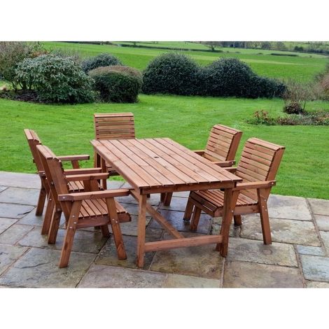 Valley 5 Seat Set 5XC Table - Timber - L220 x W230 x H95 cm - Minimal Assembly Required - Set of Waterproof Cushions Included