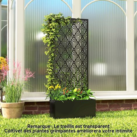 Jardinière avec treillis, bac à fleurs, avec brise-vue, pour plantes grimpantes, métal, 45 x 21,5 x 110 cm, noir (1/5)