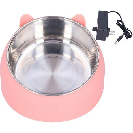 Pet Heating Bowl Nordic Stainless Steel to Protect Cervical Spine Constant Temperature Cat Food Bowl US Plug 100240VPink (1/5)