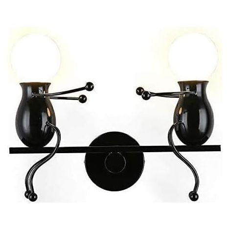 Applique murale créative en fer forgé balançoire Double méchant moderne applique chambre décoration métal poupée lampe de chevet enfants cadeau dessin animé Mini applique murale lampe d'intérieur E27 (1/5)