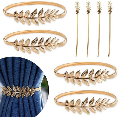 Embrasse Rideau - Corde Flexible en Métal Sans Percage - 40 cm - Doré - Pour Salon Chambre Cuisine - Lot de 4