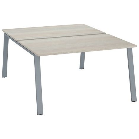 Pôle de 2 bureaux droits chêne gris L 140 x P 80 cm piétement métal aluminium - Arch - Maxiburo