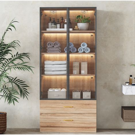 Schrank Aufbewahrungsmöbel hoch Braun MDF OKMYHOME (1/5)