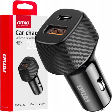 Caricabatterie da auto QC+PD da 20 W USB-A + USB-C AMIO-04282 (1/5)