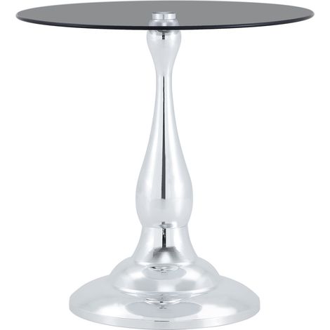 Mesa auxiliar redonda de cristal templado y metal, color plata, 50 cm (1/5)