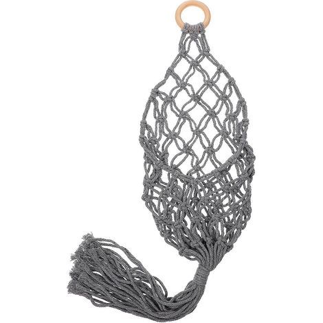 Dekorativer Hängekorb aus geflochtenem Baumwollseil, 1 Stück – 70 x 35 cm – Grau (1/4)
