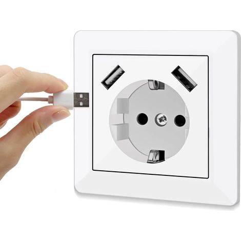USB socket with System 55, white, USB socket, built-in socket, wall socket with 2 USB chargers for mobile phones, tablets, MP3 players, etc., System 55, pure white (1/5)