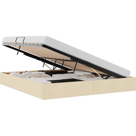 Cadre de lit ottoman avec stockage Crème 160 x 200 cm tissu vidaXL
