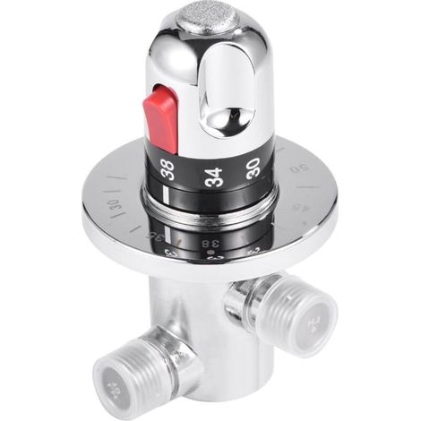 Enowelir Vanne Mélangeur Eau Chaude Froide Mitigeur Thermostatique en Laiton Solide Valve de Mélange Température Fixe pour Lavabo Cuisine Salle de Bain Toilette G1/2 (1/4)